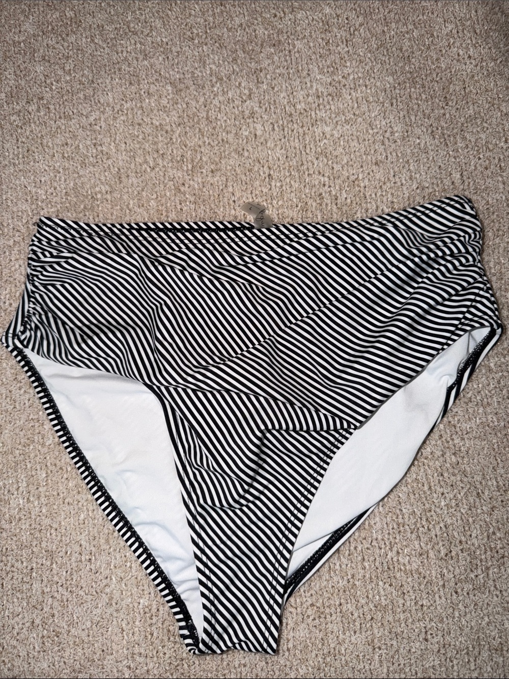 Cupshe Black and White Striped High-Waist Bikini Bottoms
